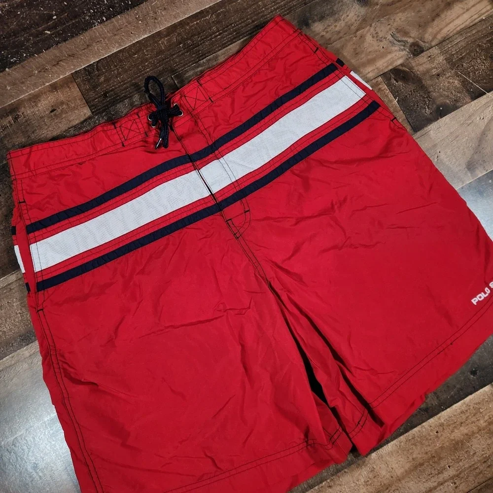 Vintage 90s Polo Sport Swim Trunks Mens Large Red Ralph Lauren Mesh Lined